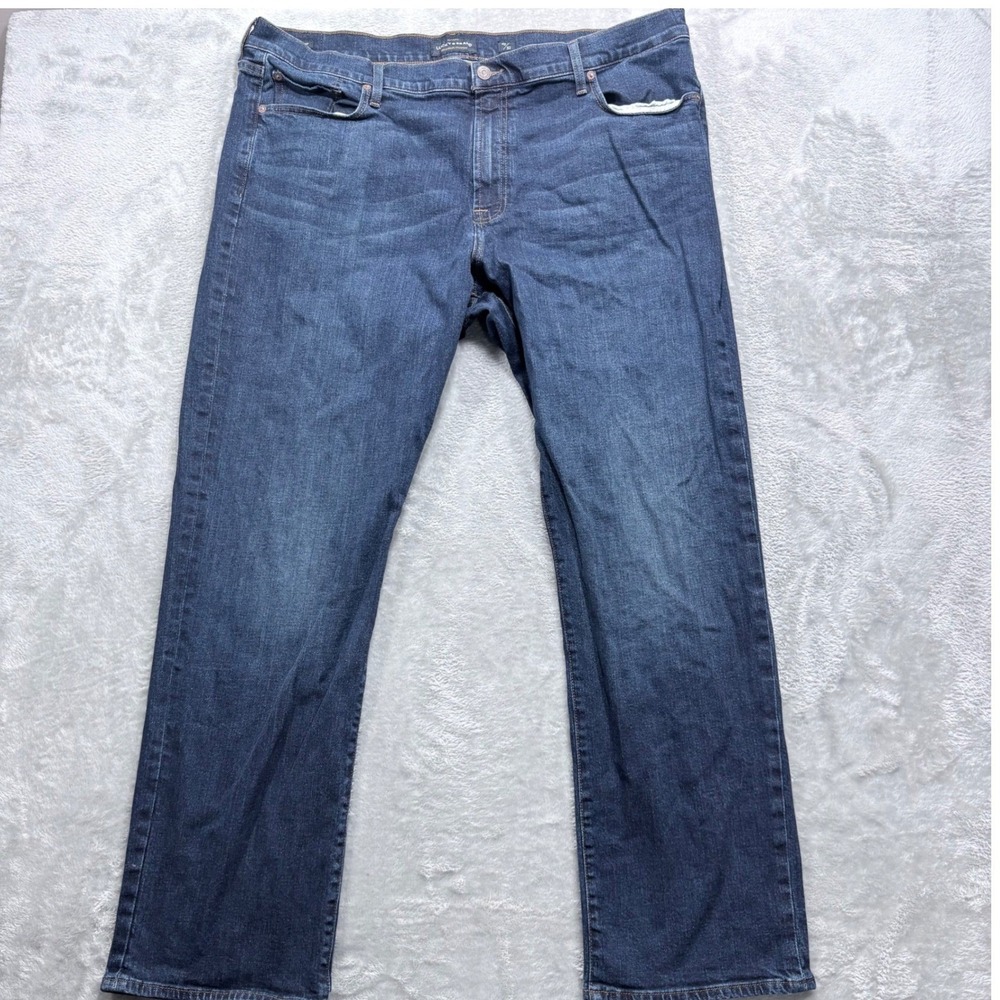 Lucky Brand 181 Relaxed Straight Jeans Mens 42x32 Blue Dark Wash Stretch‎ Denim